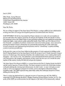 EARTHWORKS letter to Interior Secretary Salazar re Open Space Pilot Project