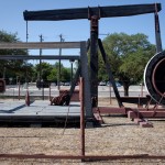 The Santa Rita No. 1 oil well generated enormous profits for the University of Texas. The retired drilling rig now rests on the southeast corner of The UT-Austin campus. Photo by Daniel Reese for KUT News.