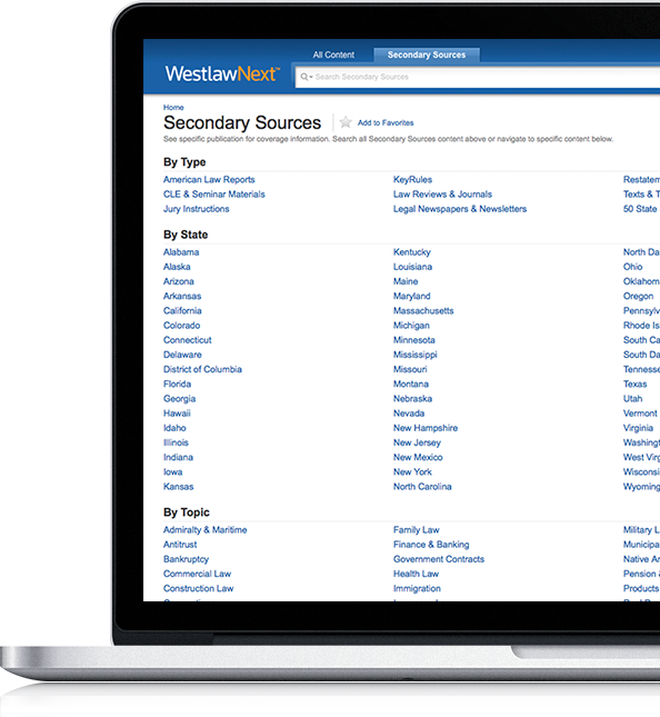 Westlaw Legal research content