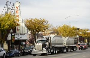 Oil and gas trucks roll through Vernal, Utah, which is home to some 11,200 oil and gas wells, this month.