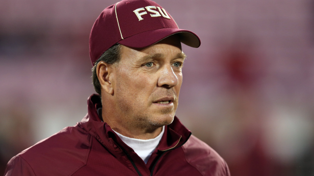 LOUISVILLE, KY - OCTOBER 30:  Head coach Jimbo Fisher of the Florida State Seminoles looks on prior to their game against the Louisville Cardinals at Papa John's Cardinal Stadium on October 30, 2014 in Louisville, Kentucky.  (Photo by Andy Lyons/Getty Images)