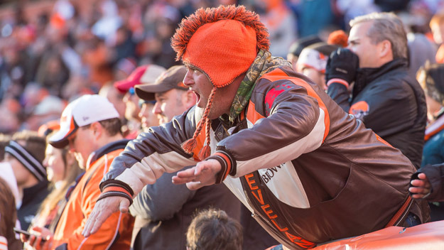 CLEVELAND, OH - NOVEMBER 2: Cleveland Browns fans cheer on the team during the second half against the Tampa Bay Buccaneers at FirstEnergy Stadium on November 2, 2014 in Cleveland, Ohio. The Browns defeated the Buccaneers 22-17.
