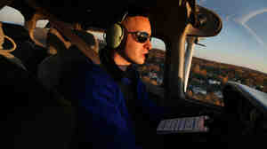 Teacher Joshua Weinstein at the controls of a Cessna 172 Skyhawk above northern New Jersey. He says he wanted to be a pilot since he was in first grade.