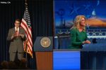 Republican Gov. Rick Perry and Democratic nominee for governor Wendy Davis made separate appearances before national audiences on Monday, Oct. 27, 2014, Perry at the Ronald Reagan Presidential Foundation, Davis on "The Daily Show with Jon Stewart."