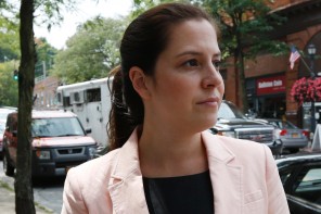 Republican Congressional candidate Elise Stefanik tours the business district in Ballston Spa, N.Y., on Wednesday, Aug. 27, 2014. Stefanik is running for a House seat in northern New York. (AP Photo/Mike Groll)