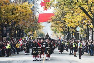 The funeral procession for Cpl. Nathan Cirillo approaches the Christ's Church Cathedral on Oct. 28, 2014, in Hamilton, Ontario, Canada. 
