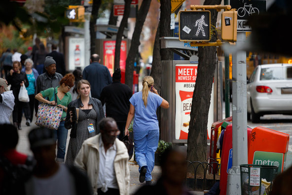 Outside Bellevue Hospital Center in Manhattan on Wednesday. The hospital is treating New York City’s first Ebola patient.