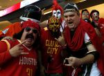 Members of the Red Rowdies before the start of an NBA basketball game at Toyota Center, Saturday, Nov. 1, 2014, in Houston.