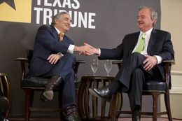 UT System Chancellor Francisco Cigarroa, l, and Texas A&M Chancellor John Sharp at TribLive on March 28, 2013.
