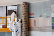 Conservators removed a W.P.A. mural by Ilya Bolotowsky at Goldwater Memorial Hospital on Roosevelt Island early in April.