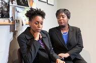 Erin Cherry, left, as Denitra and Dorcas Sowunmi as Beverly in “Lines in the Dust.”