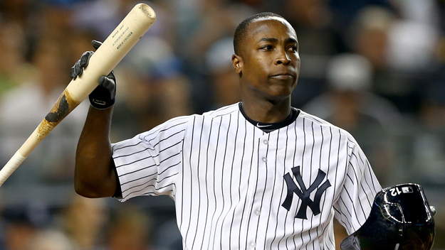 Alfonso Soriano of the New York Yankees reacts after he struck out against the Oakland Athletics on June 3, 2014 at Yankee Stadium in the Bronx borough of New York City. (credit: Elsa/Getty Images)
