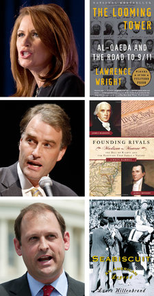 The lawmaker of the month picks the book. Michele Bachmann of Minnesota, top, brought “The Looming Tower: Al-Qaeda and the Road to 9/11.” Representative Robert Hurt picked “Founding Rivals.” And Representative Andy Barr of Kentucky, bottom, elected to read “Seabiscuit.”