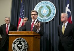 Gov. Rick Perry at a press conference on Oct. 17, 2014, discussing the state's Ebola prevention efforts.