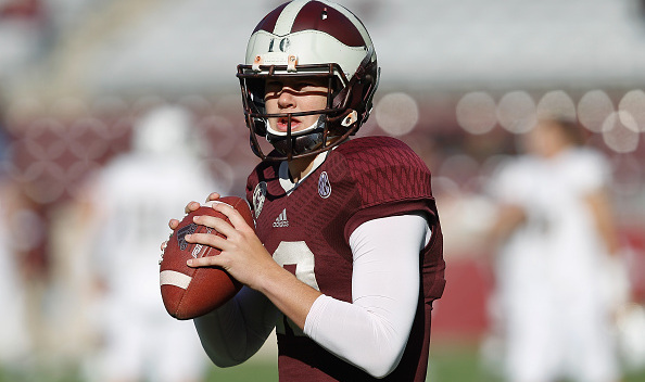 Kyle Allen #10 of the Texas A&M Aggies warms up before making his first start of the season against the Louisiana Monroe Warhawks at Kyle Field on November 1, 2014 in College Station, Texas.  (Photo by Bob Levey/Getty Images)