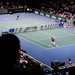 Novak Djokovic, foreground, in a semifinal against Kei Nishikori at the Paris Masters. Djokovic won the tournament, his first indoor event of the year, on Sunday.