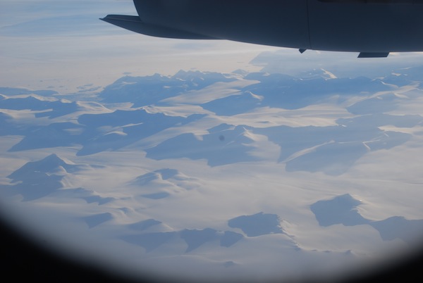 View of Antarctica from the C-17 airplane. (Credit: Katie Mulrey)