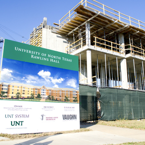 Construction continues on Rawlins Hall off of Eagle Street.