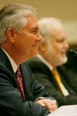 ExxonMobil CEO Rex Tillerson (left) and XTO founder Bob Simpson testify before Congress about the controversial drilling process called "fracking."