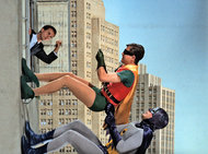 The guest star Dick Clark, Burt Ward and Adam West in the TV series “Batman”.