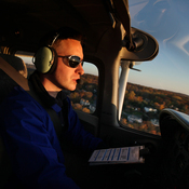 Teacher Joshua Weinstein at the controls of a Cessna 172 Skyhawk above northern New Jersey. He says he had wanted to be a pilot since he was in first grade.