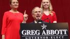 Texas Governor elect Greg Abbott addresses the audience at the GOP election night party in Austin on Tuesday, Nov. 4, 2014.