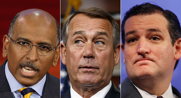 Michael Steele (left), John Boehner (center) and Ted Cruz are pictured in this composite. | AP Photos