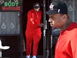 EXCLUSIVE: Troubled singer Chris Brown leaves a dark and dingy massage parlor in the San Fernando Valley,Ca wearing an all orange sweat suit after an hour long visit and heads to a recording studio.\n\nPictured: Chris Brown\nRef: SPL880232  051114   EXCLUSIVE\nPicture by: MOVI Inc. / Splash News\n\nSplash News and Pictures\nLos Angeles: 310-821-2666\nNew York: 212-619-2666\nLondon: 870-934-2666\nphotodesk@splashnews.com\n