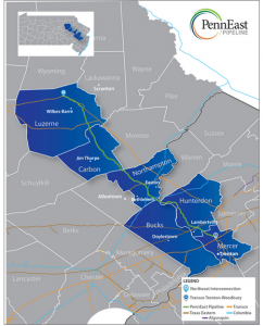 The proposed route of the PennEast pipeline. 