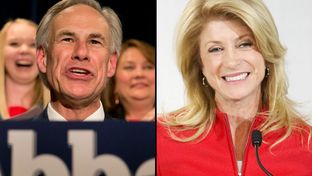 Gubernatorial candidates Greg Abbott and Wendy Davis are shown on primary night on March 4, 2014.