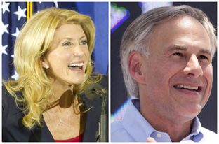 Wendy Davis and Greg Abbott at their respective announcements for governor of Texas.