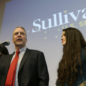 Republican U.S. Senate candidate Dan Sullivan greets supporters on election night in Anchorage. The as-yet-undecided race between Sullivan and Democratic incumbent Sen. Mark Begich was the hottest in the state.