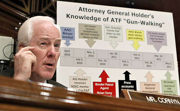 Sen. John Cornyn, R-Texas, questions Attorney General Eric Holder in November 2011 during Senate Judiciary Committee hearings to investigate the controversial “Operation Fast and Furious” gun-running program.