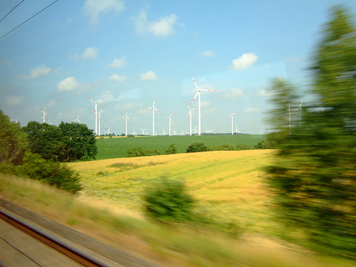 wind turbines from train
