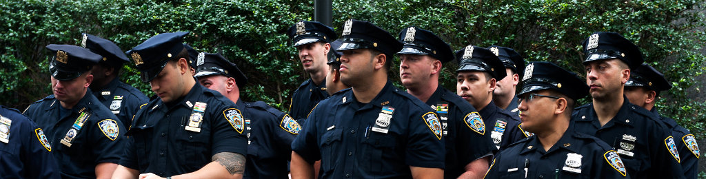 Police officers gather near the U.N. building Sept. 24 in New York City.