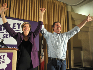 Sen. Elizabeth Warren of Massachusetts campaigns for Bruce Braley on Oct. 19 in Des Moines, Iowa.