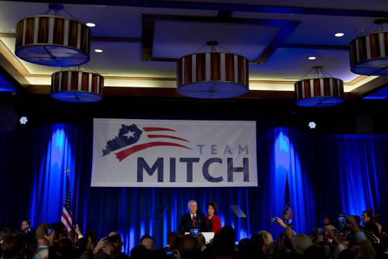 Senator Mitch McConnell with his wife Elaine Chao on election night, Nov. 4, 2014