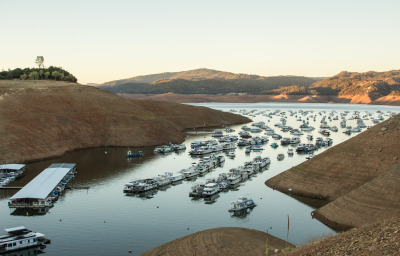 Lake Oroville, the state's second-biggest reservoir, in mid-October. The Yes on Prop. 1 campaign has focused on unease over California's continuing drought. (Dan Brekke/KQED)