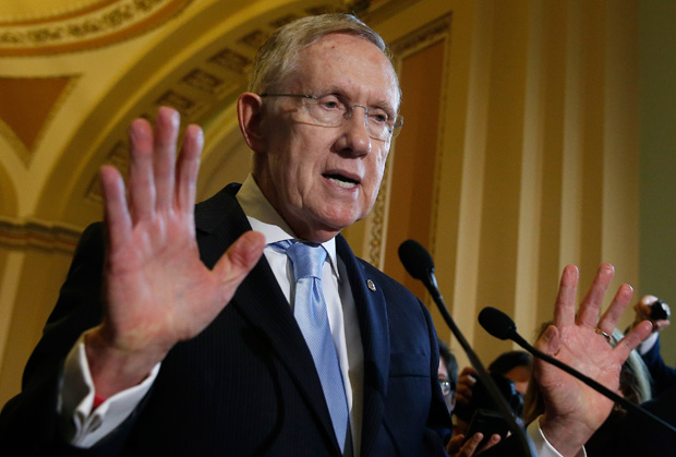 Senate Majority Leader Harry Reid (D-NV) answers questions following the weekly Democratic policy luncheon at the U.S. Capitol September 16, 2014 in Washington, D.C.