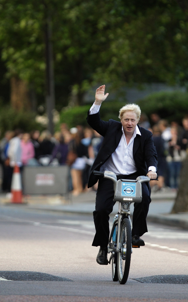 Mayor of London Boris Johnson arrives for a photocall at the launch of London's first ever cycle hire scheme  in London, England.