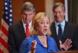 Sen. Mary Landrieu, D-La., speaks at a Capitol Hill rally for Keystone XL earlier this year. (Mandel Ngan/Getty)