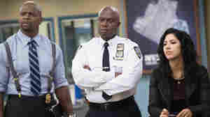 Sgt. Jeffords (Terry Crews, L), Capt. Holt (Andre Braugher, C) and Det. Diaz (Stephanie Beatriz, R) try and figure out why Amy is late in Sunday night's Brooklyn Nine-Nine.