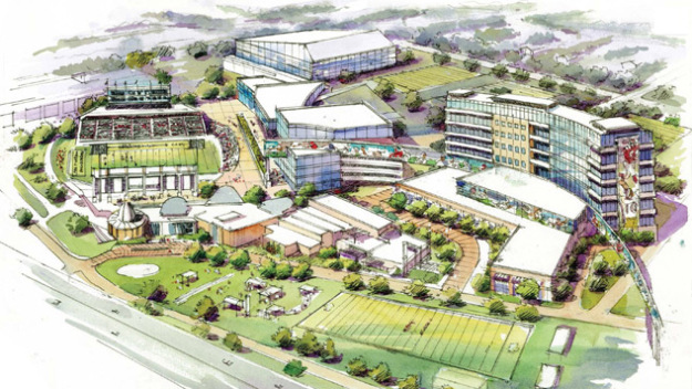 An artist's rendering of a proposed village to be built next to the Pro Football Hall of Fame in Canton, Ohio. / (Photo courtesy of NFL/Pro Football Hall of Fame)