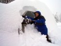 CBS4's Suzanne McCarroll tries to clear snow off a vehicle.