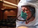 Nurse Director of Emergency Services and Lifestar Danette Alexander wears protective gear that could be used by medical personel to while treating possible ebola patients.  Photo by WTICs Matt Dwyer.