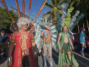 Revelers in the Fantasy Fest Masquerade March proceed down Fleming Street Friday, Oct. 24, 2014, in Key West, Fla. Thousands of participants strolled in one of the highlight events of the 10-day Fantasy Fest masking and costuming festival that ends Sunday, Oct. 26.  (Andy Newman/Florida Keys News Bureau/HO)