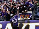 Wide receiver Torrey Smith #82 of the Baltimore Ravens celebrates with fans following his 4th quarter touchdown against the Tennessee Titans.  (Photo by Patrick Smith/Getty Images)