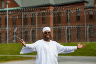 Freddie Cox, 48, celebrated in the parking lot at the Fishkill Correctional Facility in Beacon, N.Y., on Oct. 15, the first day of his parole from prison.