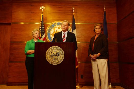 Houston City Attorney David Feldman, Mayor Annise Parker and Councilwoman Ellen Cohen announce Monday that opponents of the new non-discrimination ordinance did not get enough valid signatures to force a November repeal referendum. Photo: Johnny Hanson / Houston Chronicle