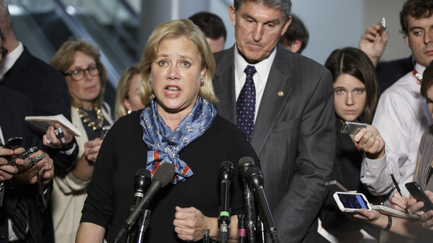 Sen. Mary Landrieu, D-La., chair of the Senate energy committee, spoke Wednesday about getting congressional approval for the Canada-to-Texas Keystone XL pipeline. With her is Sen. Joe Manchin, D-W.Va., a member of the committee.